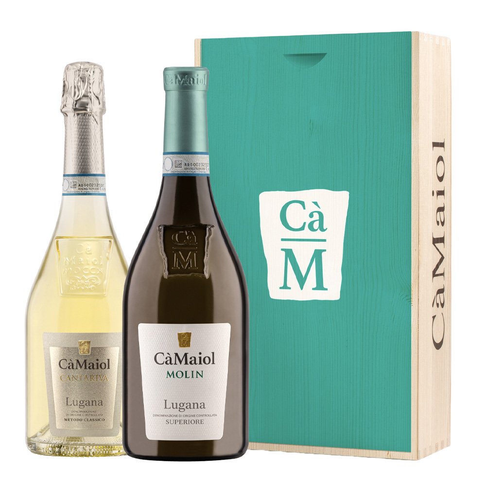 Lugana DOP “Molin” 22 + Lugana Spumante Brut Metodo Classico DOC 'Cantariva' 2019 - Cà Maiol (cassetta di legno) - Astemyo